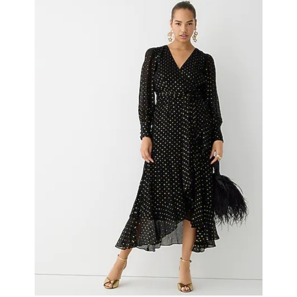 50. J.Crew Ruffle-hem Lurex® chiffon wrap dress - Picture 1 of 10